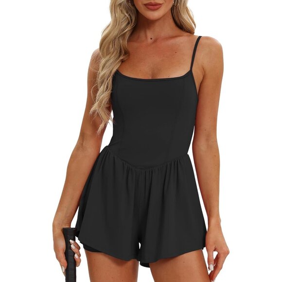 Beaully Women's Black Summer Sleeveless Romper Spaghetti One Piece Outfits - Picture 4 of 5